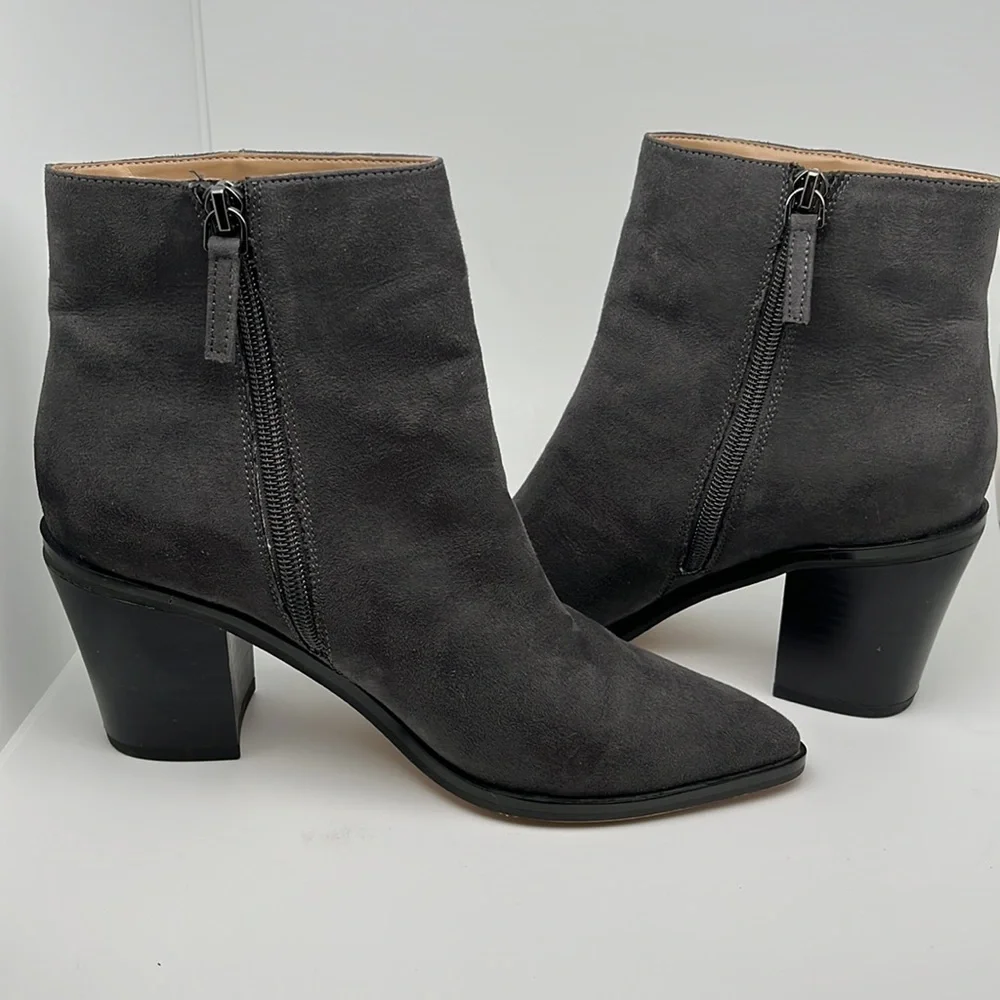 14th & Union Braxten‎ Gray Ankle Block Heel Pointed Boots Booties Size 7.5